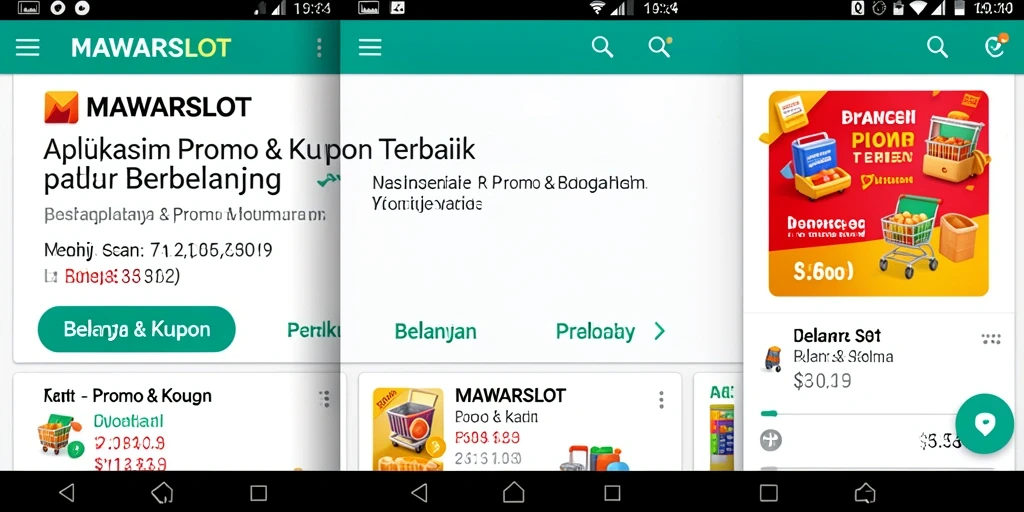 Tampilan antarmuka aplikasi MAWARSLOT dengan berbagai penawaran kupon.