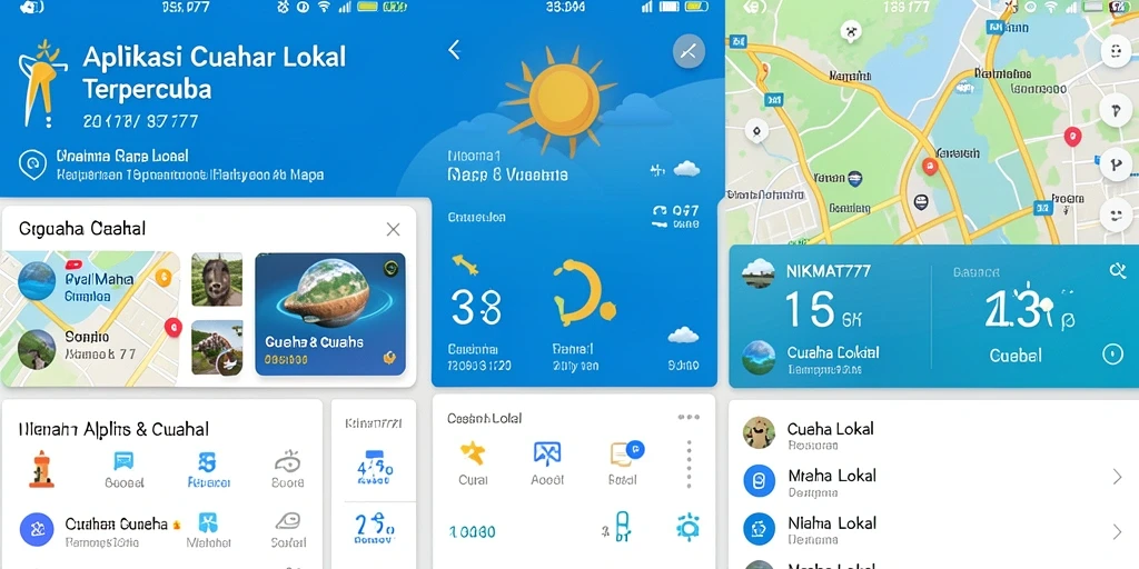 Screenshot antarmuka utama aplikasi NIKMAT777 menampilkan informasi cuaca lokal yang detail.