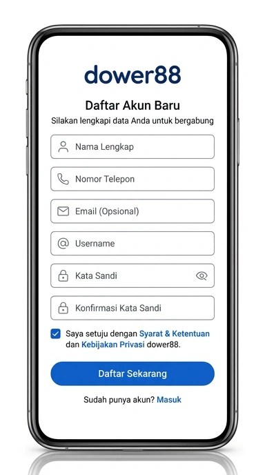 Tampilan halaman daftar dower88